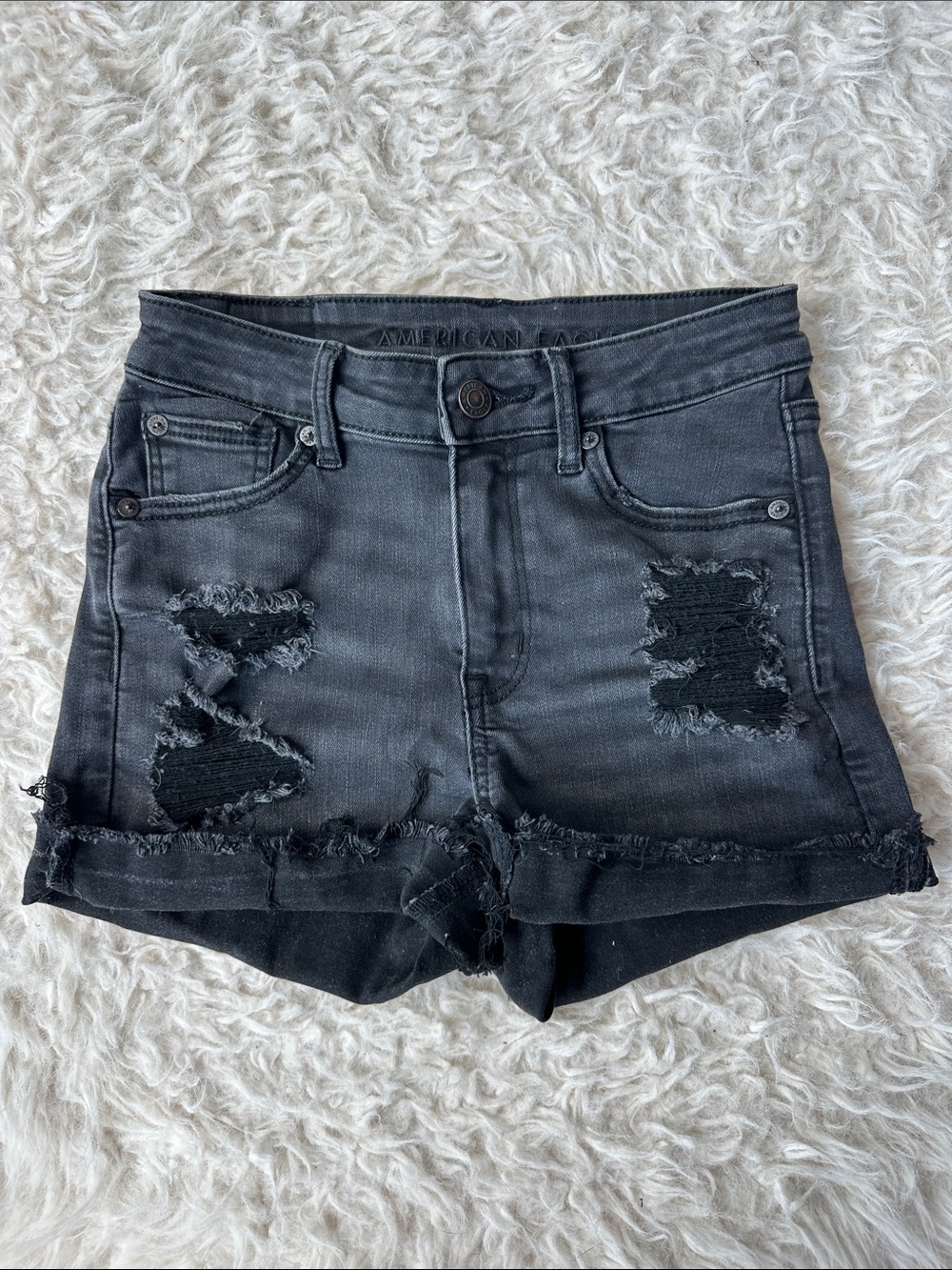 American Eagle Outfitters Black Distressed Denim Shorts